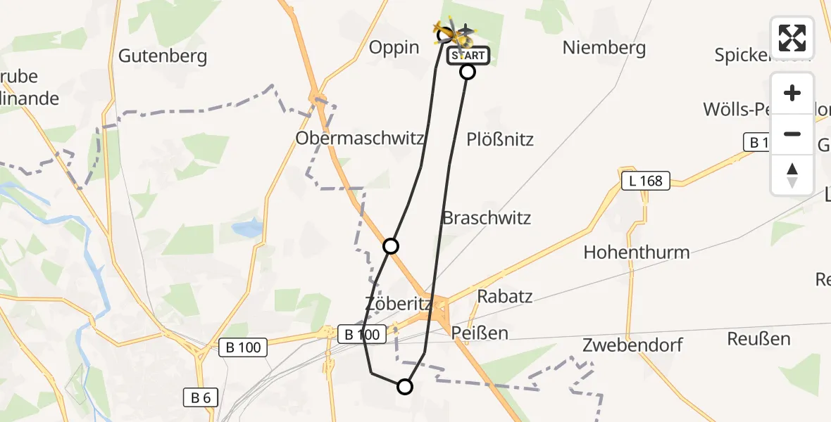 Flugroute Rettungshubschrauber Halle-Oppin Flugplatz - Halle-Oppin Flugplatz, 30 September 2026, 11:23