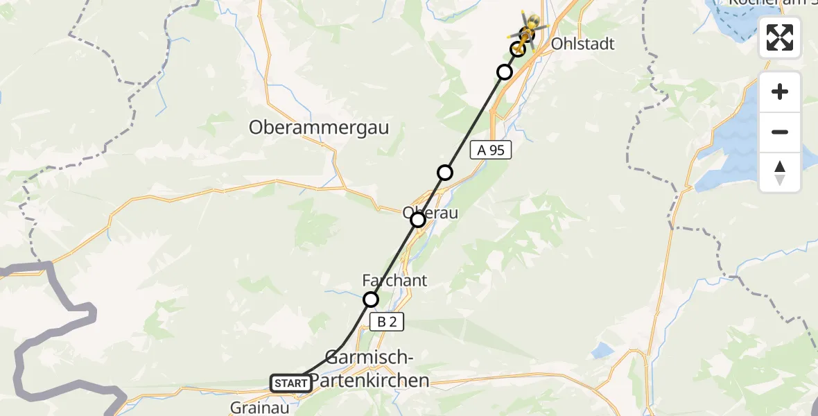Flugroute Rettungshubschrauber Garmisch-Partenkirchen - Murnau a.Staffelsee, 30 September 2026, 11:29