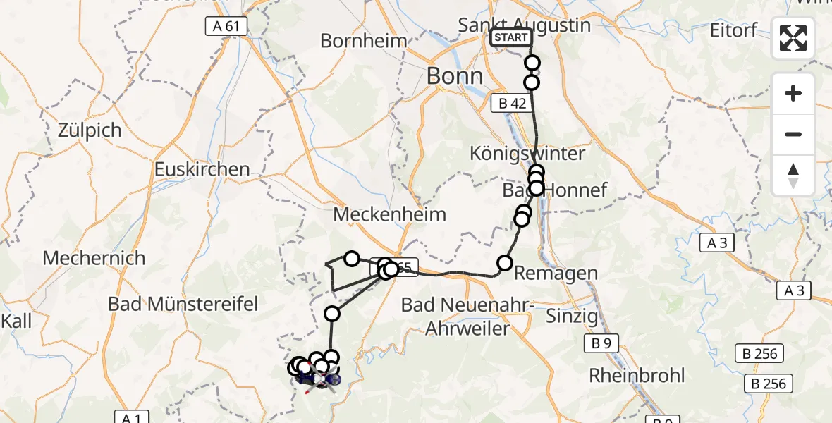 Flugroute Polizeihubschrauber Sankt Augustin - Lind, 30 September 2026, 11:35
