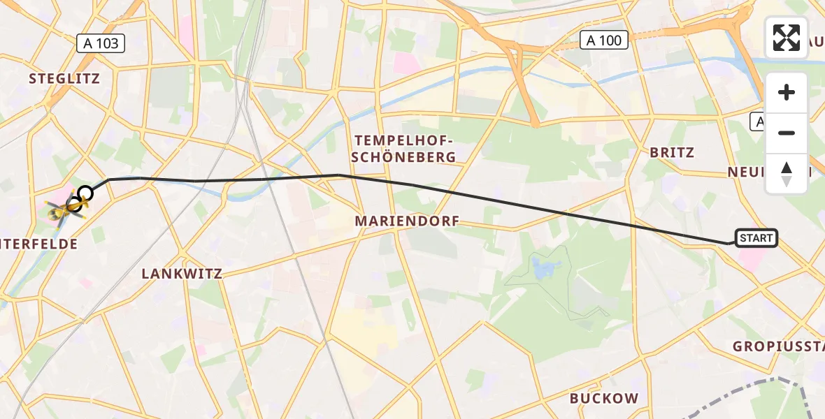 Flugroute Rettungshubschrauber Berlin - Charité Clinic Benjamin Franklin Campus, 30 September 2026, 11:38