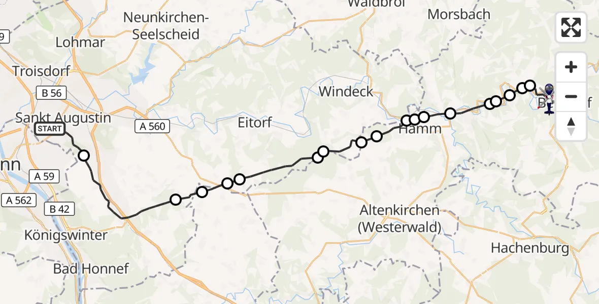 Flugroute Polizeihubschrauber Sankt Augustin - Betzdorf, 30 September 2026, 11:39