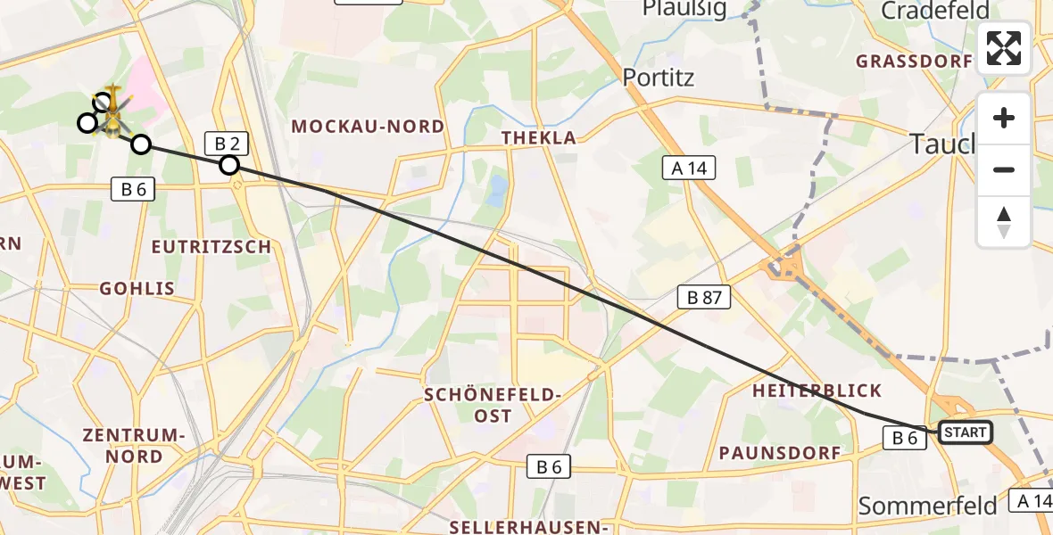 Flugroute Rettungshubschrauber Leipzig - Sankt Georg Hospital Leipzig Reserve, 30 September 2026, 11:45