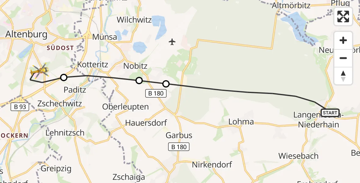 Flugroute Rettungshubschrauber Langenleuba-Niederhain - Altenburg, 30 September 2026, 11:47