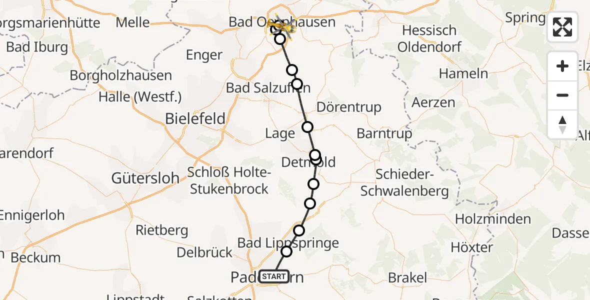 Flugroute Ambulanzhubschrauber Paderborn - Bad Oeynhausen, 30 September 2026, 11:48