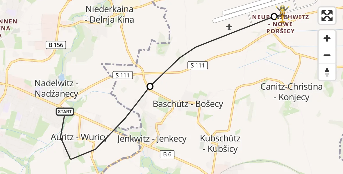 Flugroute Rettungshubschrauber Bautzen - Bautzen Flugplatz, 30 September 2026, 11:48