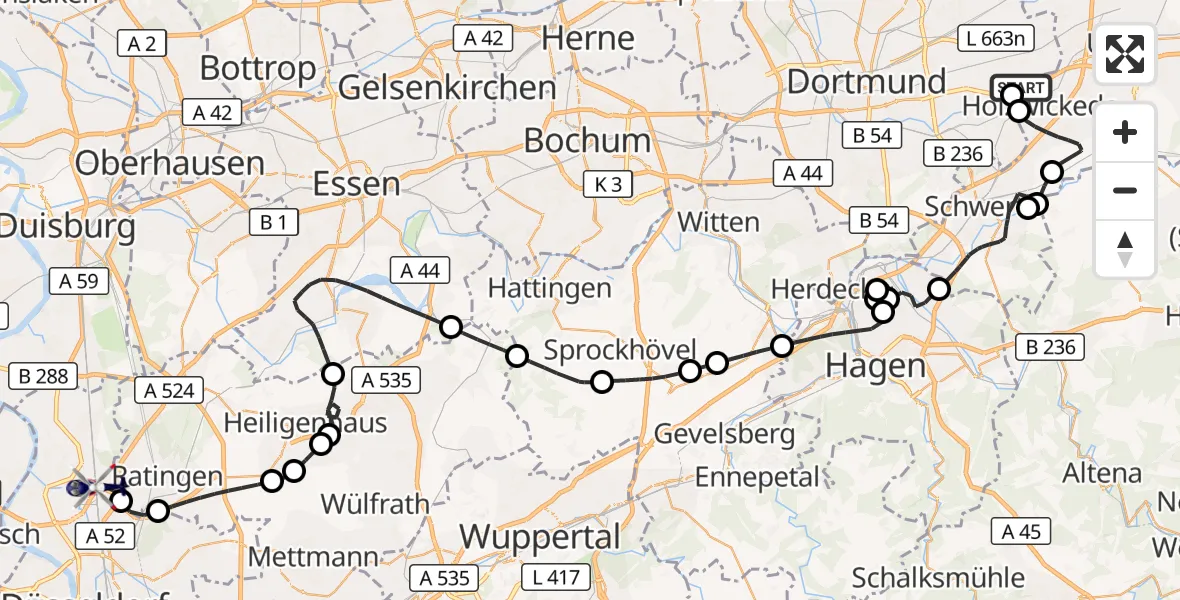 Flugroute Polizeihubschrauber Dortmund Flughafen - Düsseldorf Flughafen, 30 September 2026, 11:55