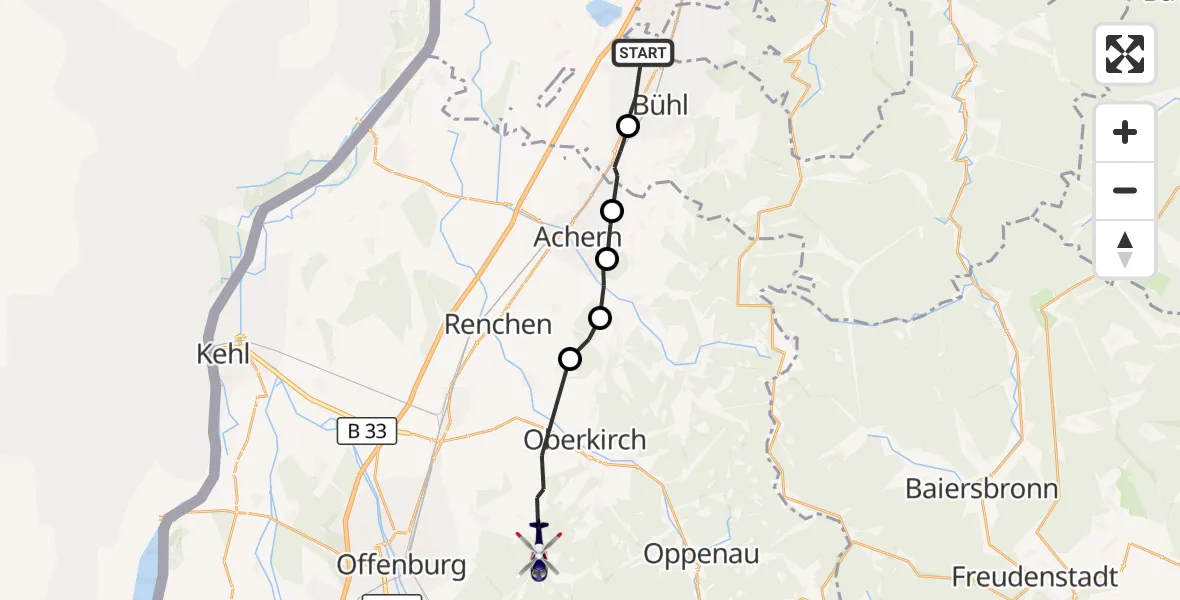 Flugroute Polizeihubschrauber Bühl - Durbach, 30 September 2026, 11:55