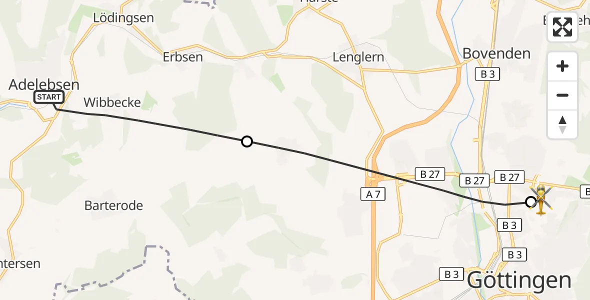 Flugroute Rettungshubschrauber Adelebsen - Göttingen University Clinic Hubschrauberlandeplatz, 30 September 2026, 11:55