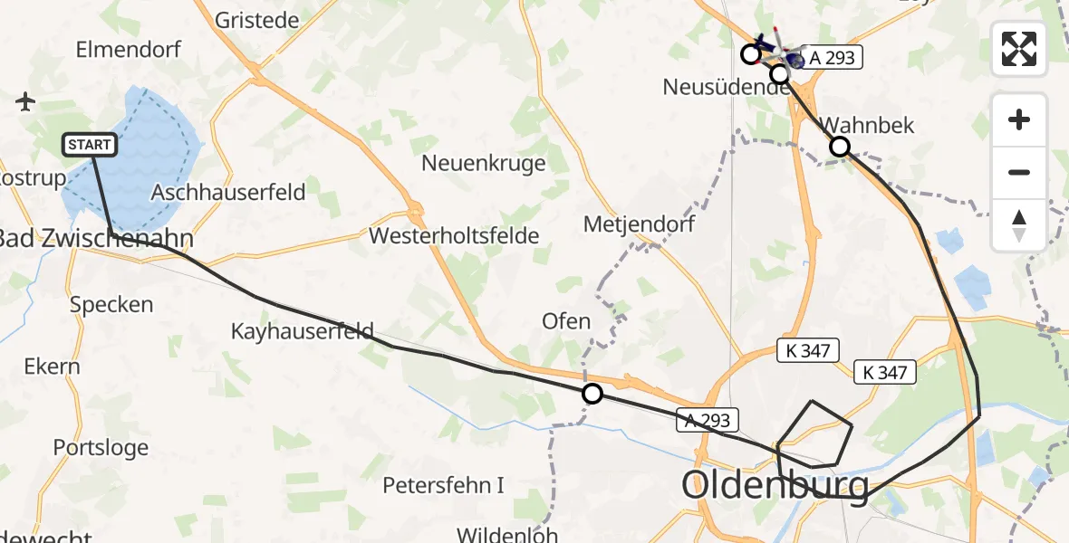 Flugroute Polizeihubschrauber Bad Zwischenahn - Oldenburg Police Hubschrauberlandeplatz, 30 September 2026, 11:59