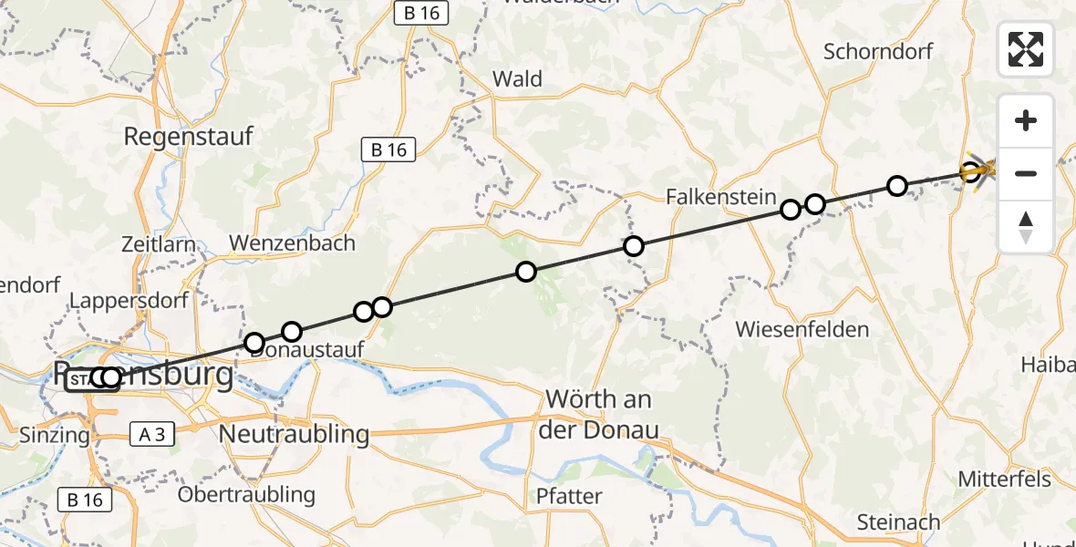 Flugroute Rettungshubschrauber Barmherzige Brüder (Brothers of Mercy) Hospital Regensburg - Traitsching, 30 September 2026, 12:00