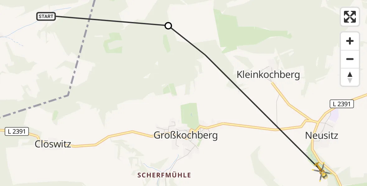 Flugroute Rettungshubschrauber Rudolstadt - Uhlstädt-Kirchhasel, 30 September 2026, 12:00