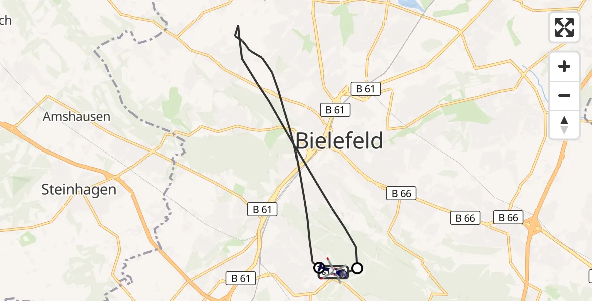 Flugroute Polizeihubschrauber Luftrettungszentrum Bielefeld - Luftrettungszentrum Bielefeld, 30 September 2026, 12:04