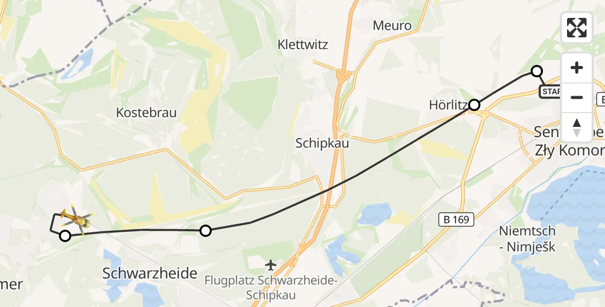 Flugroute Ambulanzhubschrauber ADAC Luftrettungsstation Senftenberg Hubschrauberlandeplatz - Lauchhammer, 30 September 2026, 12:06