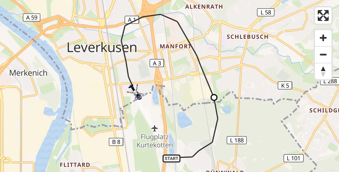 Flugroute Polizeihubschrauber Köln - Leverkusen, 30 September 2026, 12:07