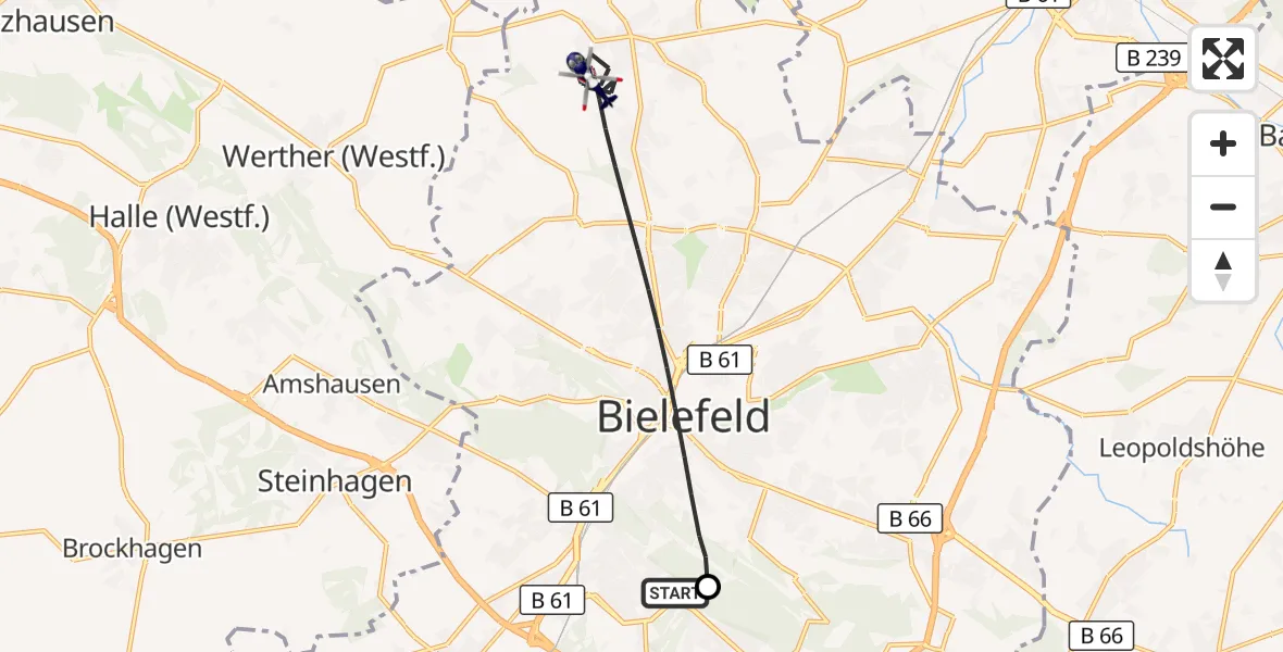 Flugroute Polizeihubschrauber Luftrettungszentrum Bielefeld - Bielefeld, 30 September 2026, 12:34