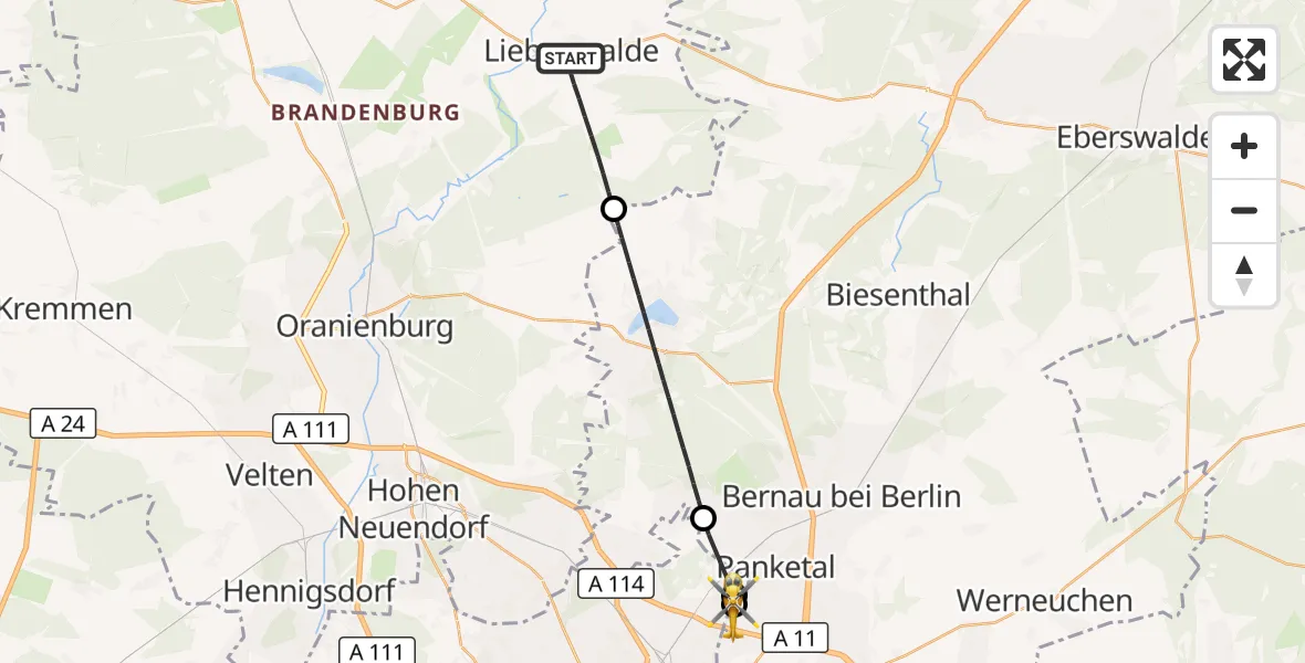 Flugroute Rettungshubschrauber Liebenwalde - Helios Clinic Berlin-Buch, 30 September 2026, 12:37