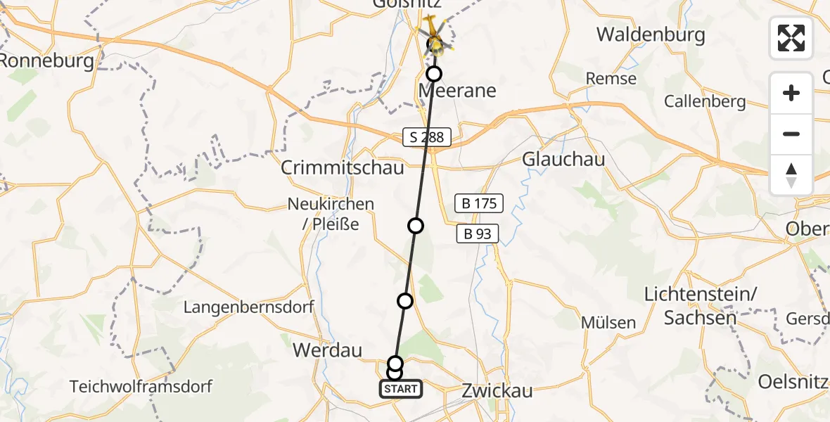 Flugroute Rettungshubschrauber ADAC Air Rescue Station Zwickau Hubschrauberlandeplatz - Gößnitz, 30 September 2026, 12:40
