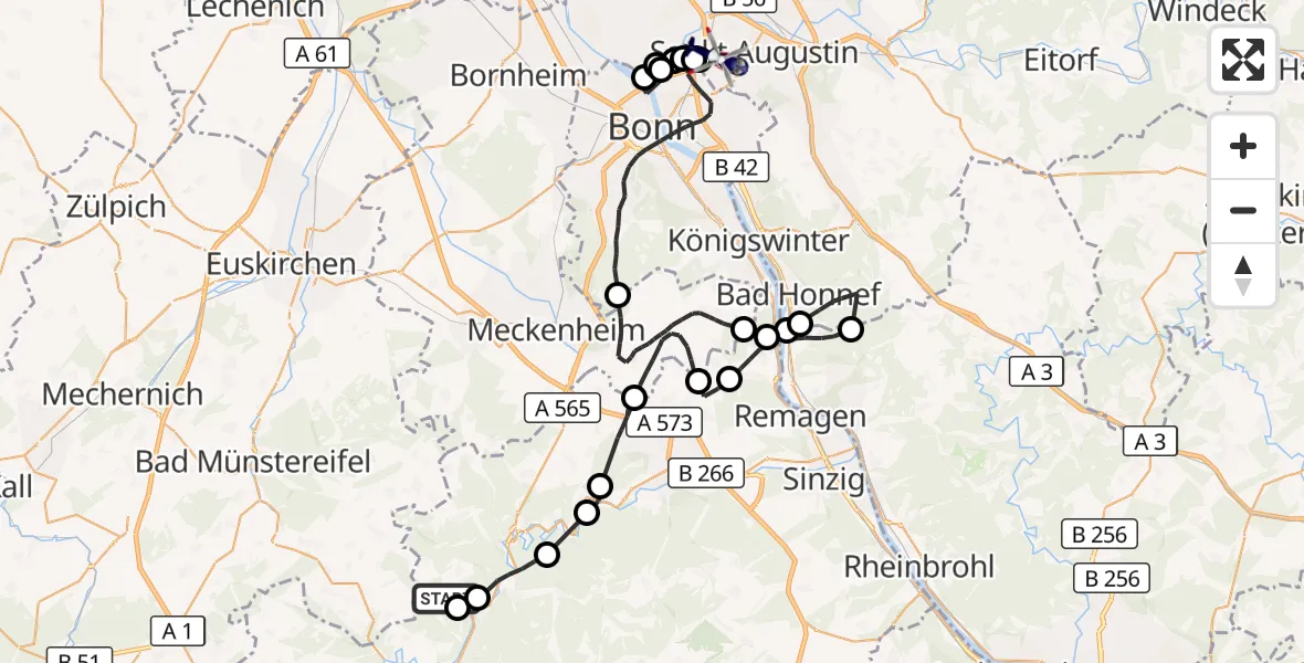 Flugroute Polizeihubschrauber Lind - Sankt Augustin, 30 September 2026, 12:41