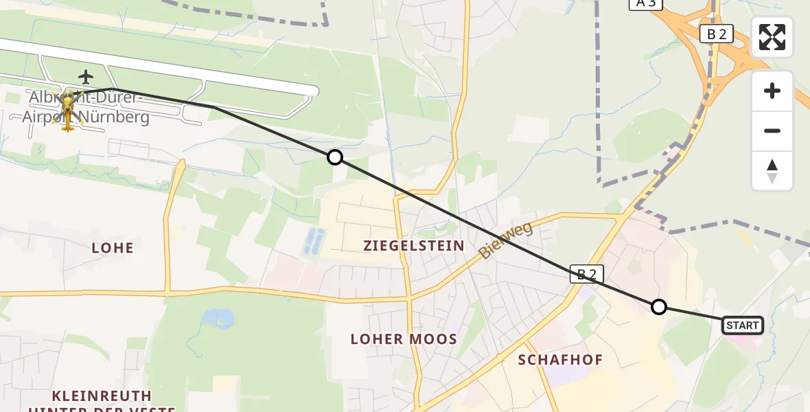 Flugroute Ambulanzhubschrauber Martha-Maria Nürnberg Hospital - Flughafen Nuremberg, 30 September 2026, 12:41