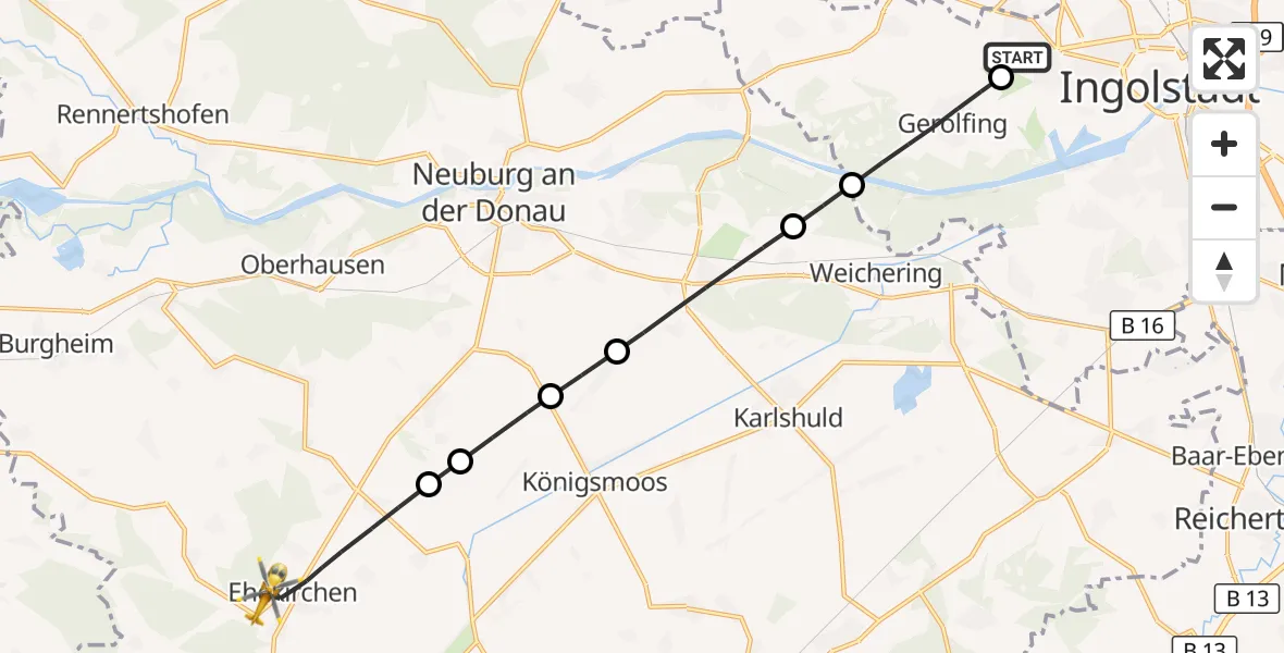 Flugroute Rettungshubschrauber Ingolstadt Hospital - Ehekirchen, 30 September 2026, 12:49