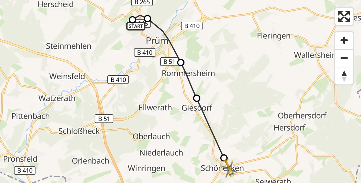 Flugroute Rettungshubschrauber Sankt Joseph Hospital Prüm - Schönecken, 30 September 2026, 12:49