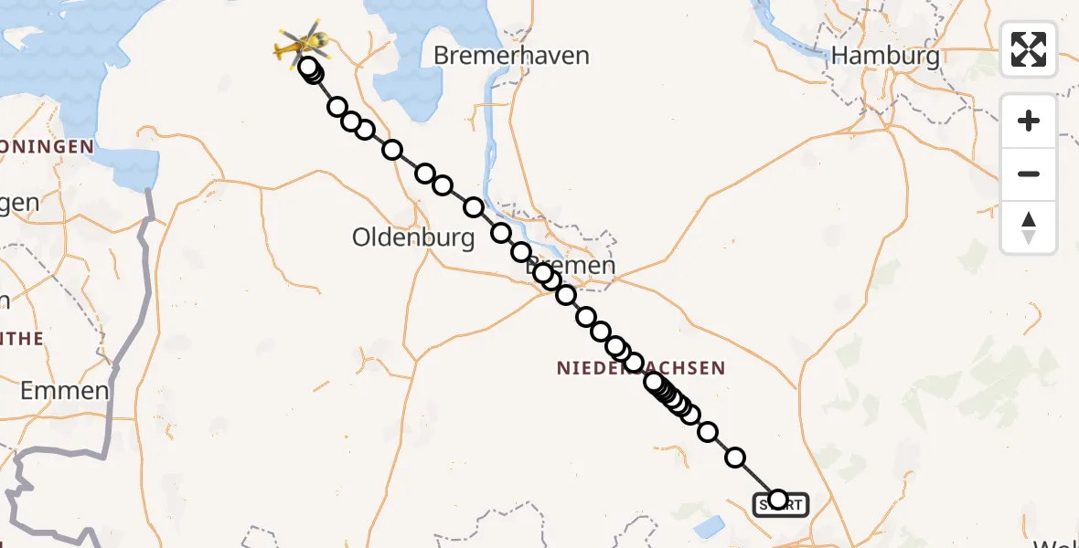 Flugroute Rettungshubschrauber Wedemark - Wittmund, 30 September 2026, 13:23