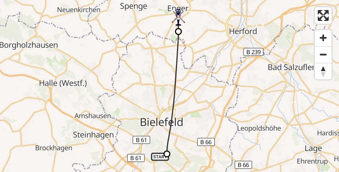 Flugroute Polizeihubschrauber Luftrettungszentrum Bielefeld - Enger, 30 September 2026, 13:30