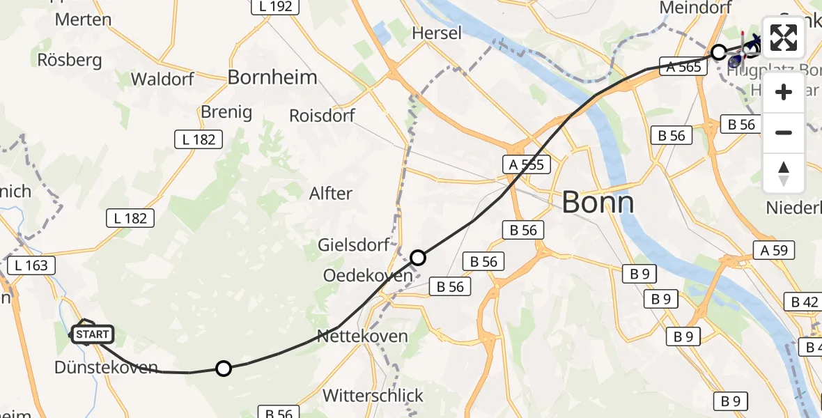 Flugroute Polizeihubschrauber Swisttal - Sankt Augustin, 30 September 2026, 13:34