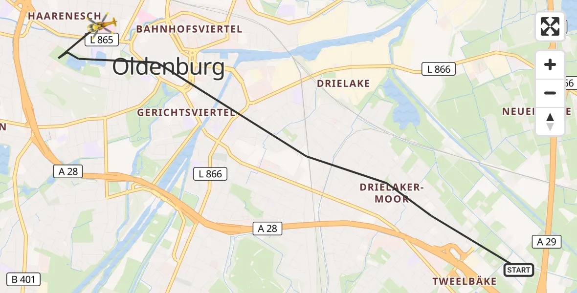 Flugroute Rettungshubschrauber Oldenburg (Oldb) - Oldenburg (Oldb), 30 September 2026, 13:49