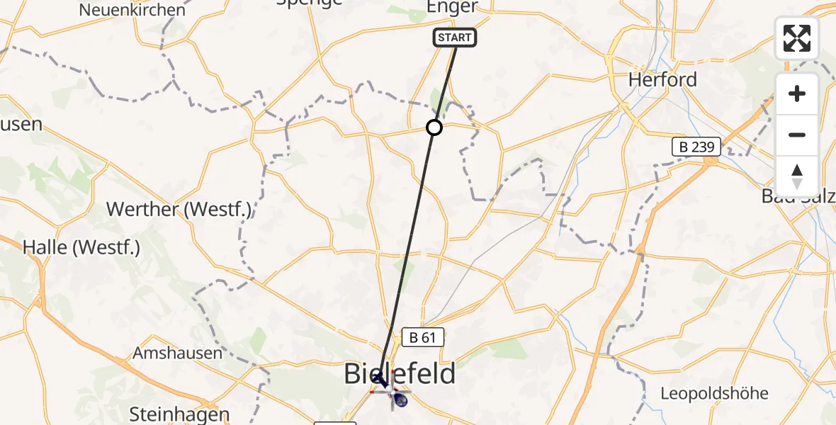Flugroute Polizeihubschrauber Enger - Bielefeld, 30 September 2026, 14:01