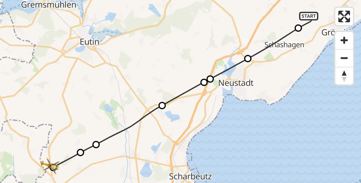 Flugroute Rettungshubschrauber Grömitz - Christoph 12 Luftrettungszentrum, 30 September 2026, 14:02