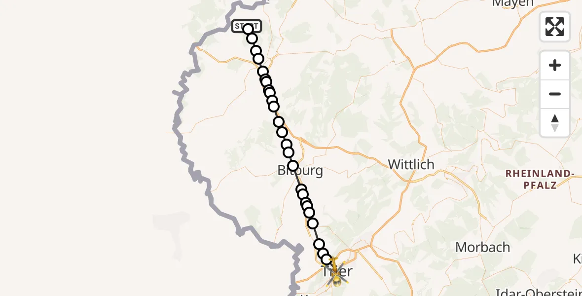 Flugroute Rettungshubschrauber Auw bei Prüm - Trier, 30 September 2026, 14:05
