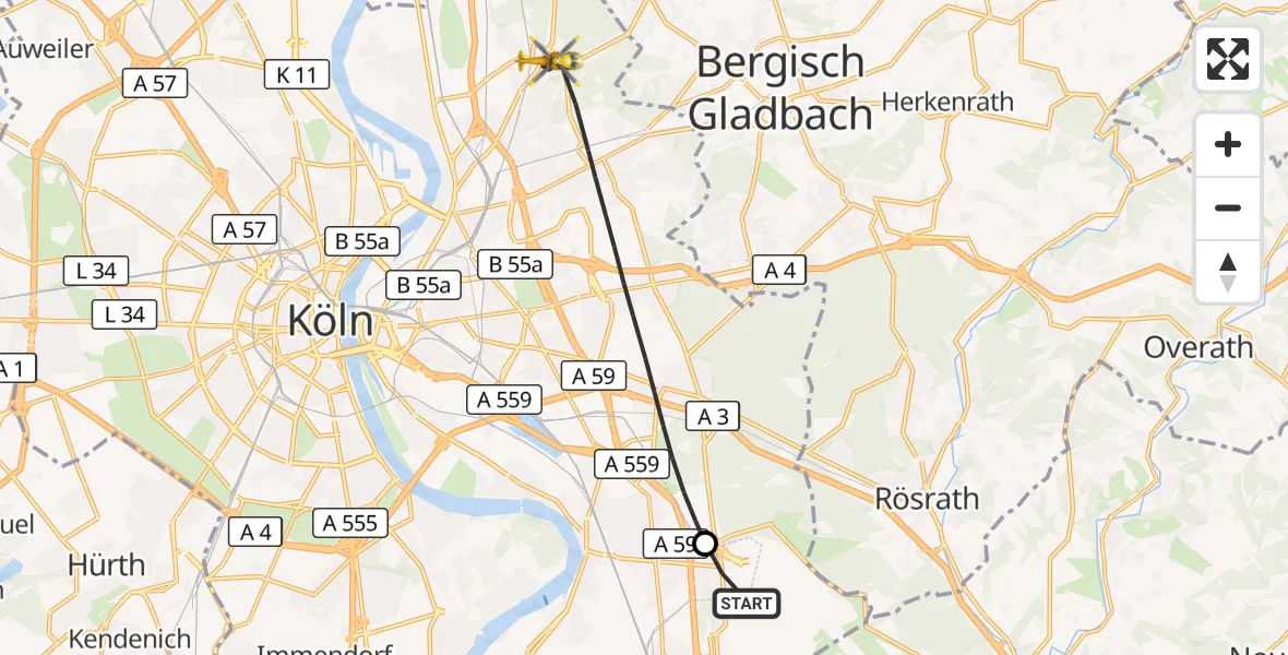 Flugroute Rettungshubschrauber Köln Bonn Flughafen - Köln, 30 September 2026, 14:13