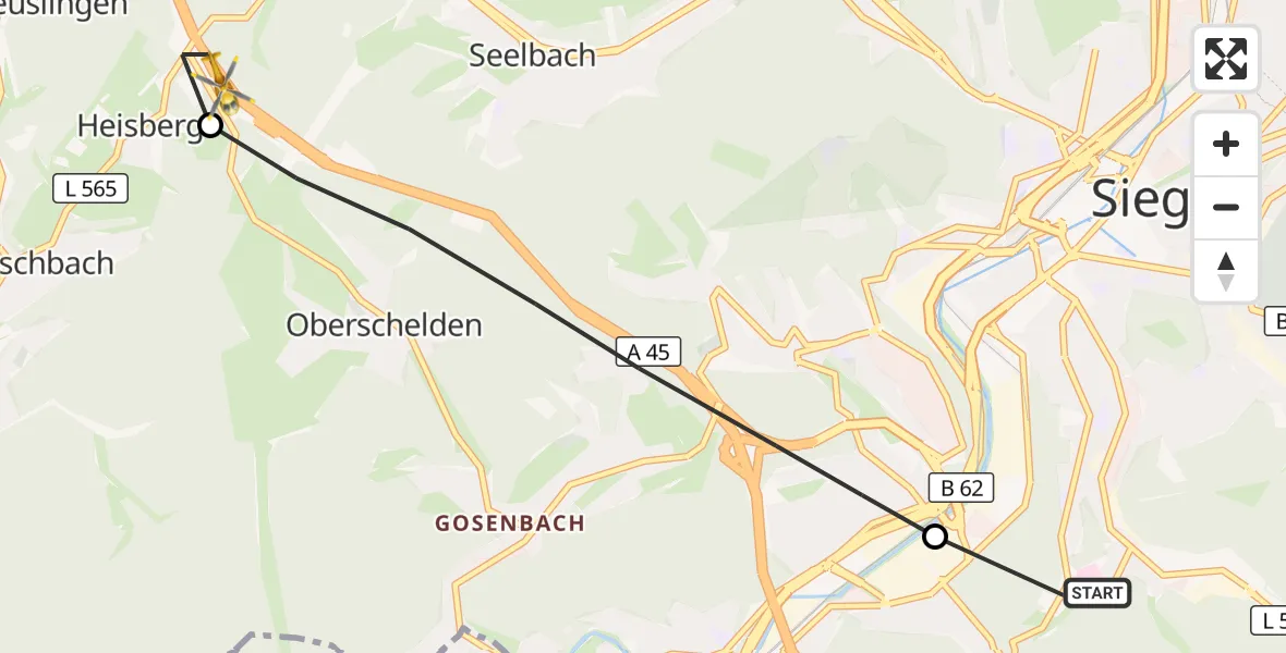 Flugroute Rettungshubschrauber Evangelisches Jung-Stilling Hospital - Freudenberg, 30 September 2026, 14:18