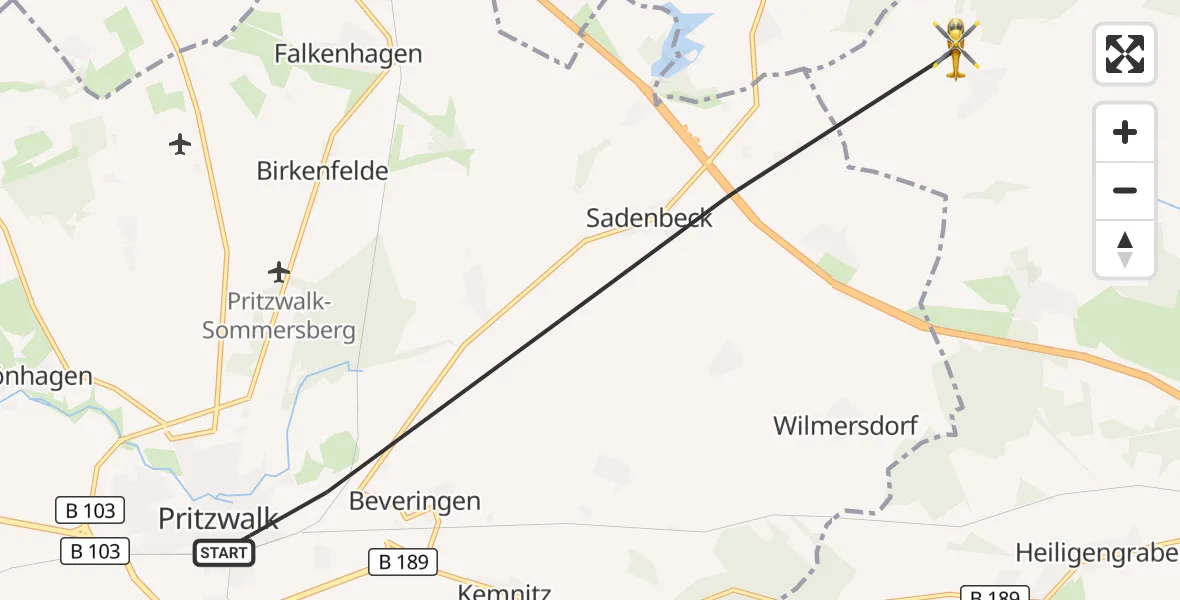Flugroute Rettungshubschrauber Pritzwalk - Heiligengrabe, 30 September 2026, 14:19