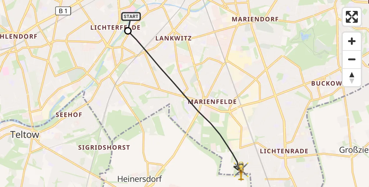 Flugroute Rettungshubschrauber Charité Clinic Benjamin Franklin Campus - Berlin, 30 September 2026, 14:22