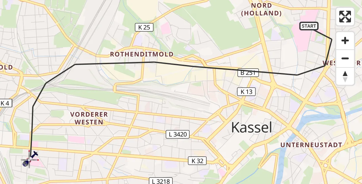 Flugroute Polizeihubschrauber Kassel - Kassel, 30 September 2026, 14:23
