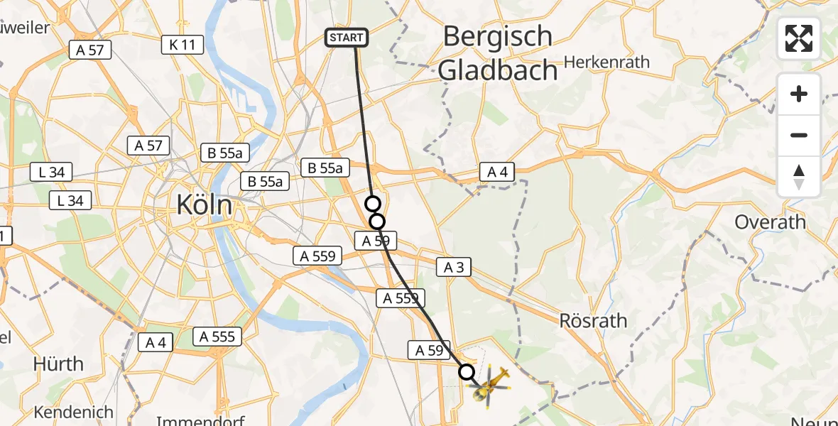 Flugroute Rettungshubschrauber Köln - Köln Bonn Flughafen, 30 September 2026, 14:36