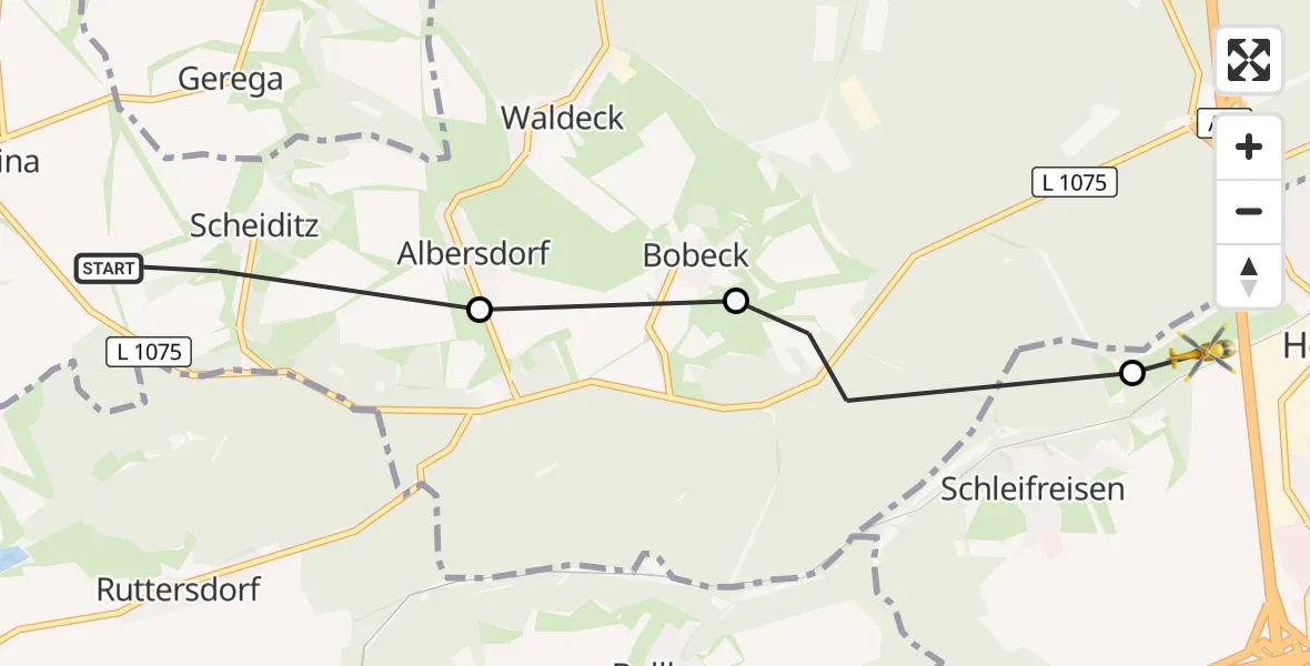 Flugroute Rettungshubschrauber Scheiditz - Hermsdorf, 30 September 2026, 14:37