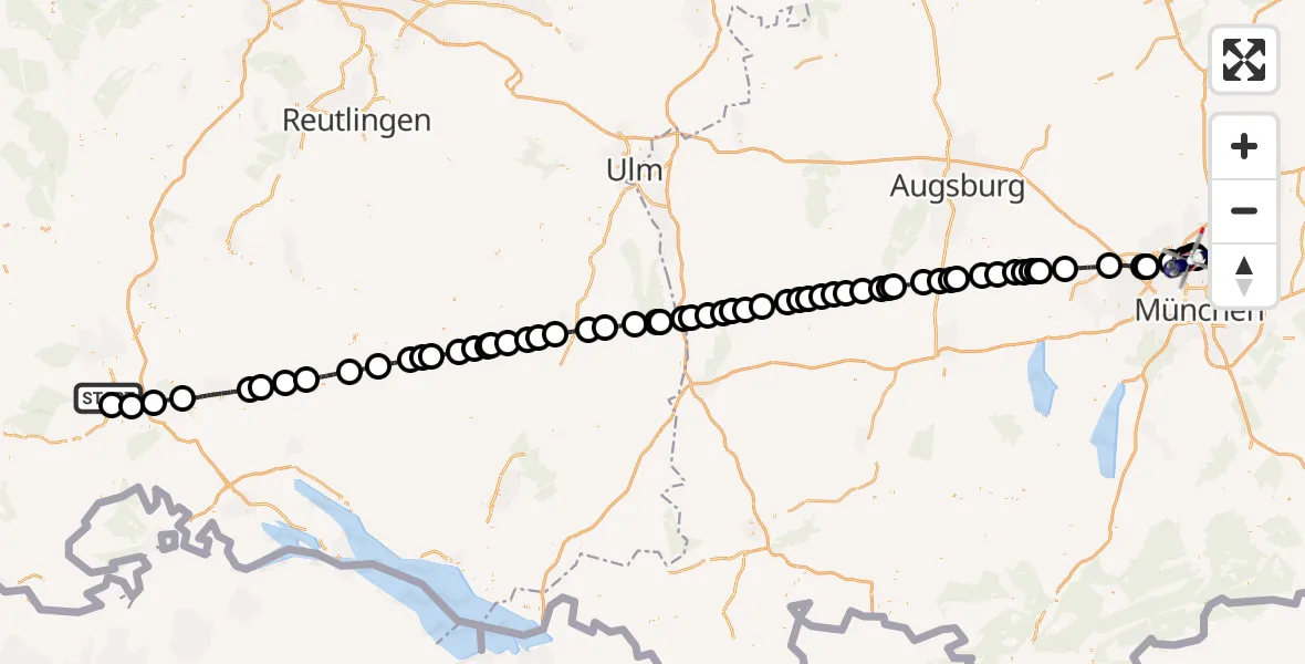 Flugroute Polizeihubschrauber Donaueschingen-Villingen Flugplatz - Oberschleißheim, 30 September 2026, 14:41