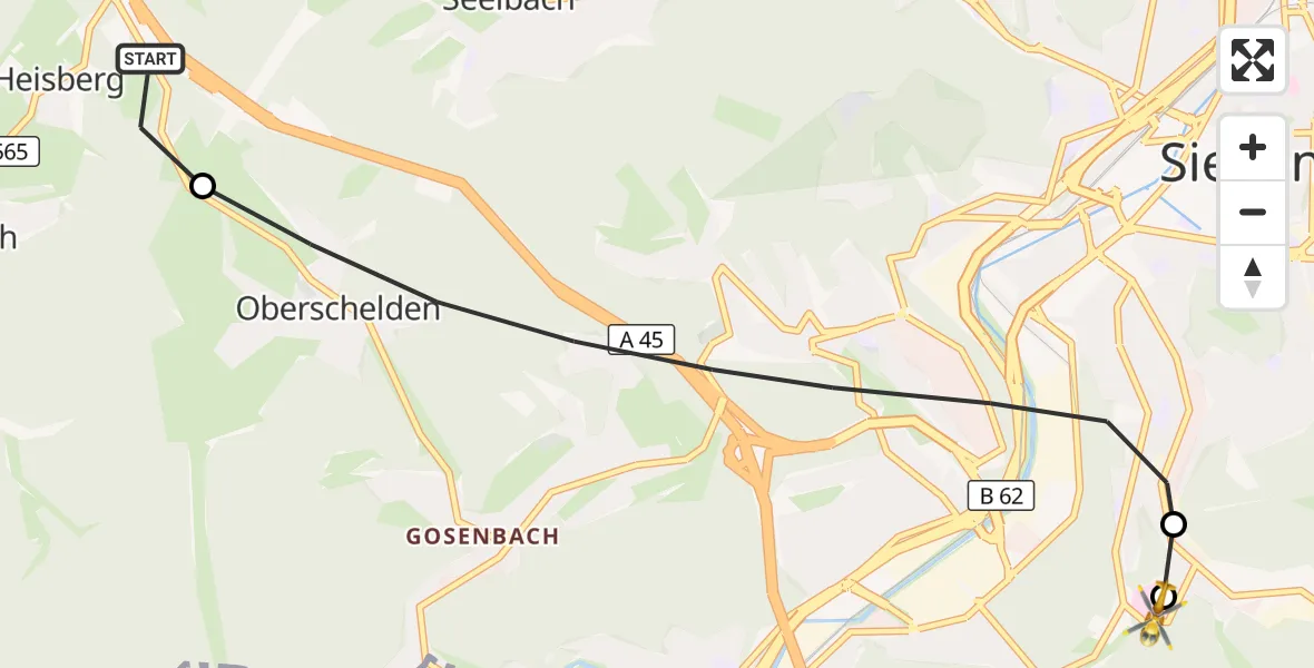 Flugroute Rettungshubschrauber Freudenberg - Evangelisches Jung-Stilling Hospital, 30 September 2026, 14:46