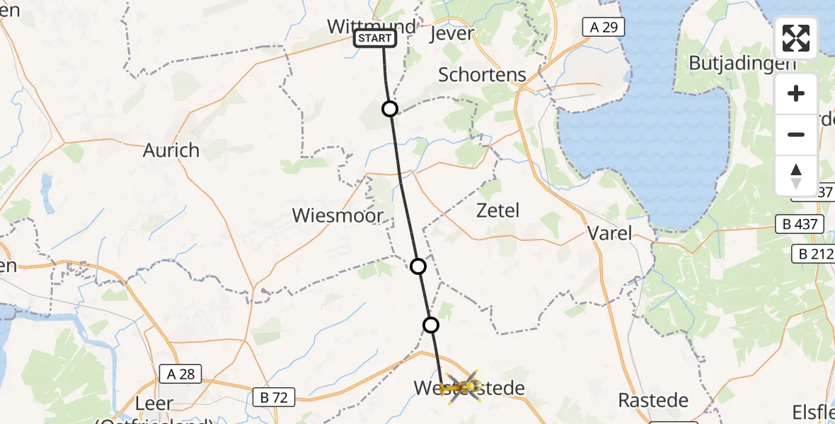 Flugroute Rettungshubschrauber Wittmund - Westerstede, 30 September 2026, 14:50