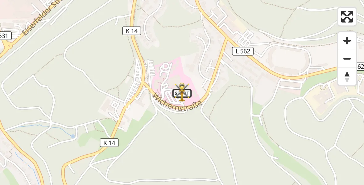 Flugroute Rettungshubschrauber Evangelisches Jung-Stilling Hospital - Evangelisches Jung-Stilling Hospital, 30 September 2026, 14:52