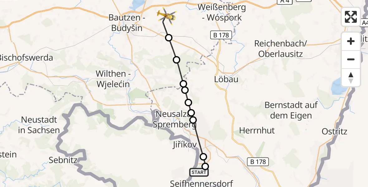 Flugroute Rettungshubschrauber Seifhennersdorf - Bautzen Flugplatz, 30 September 2026, 14:54