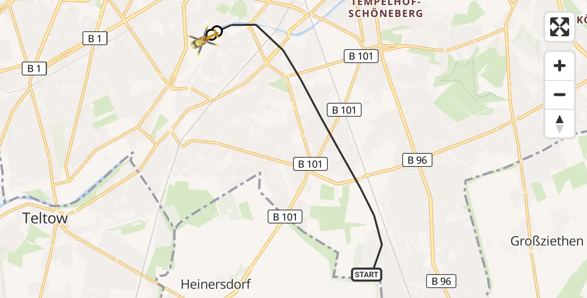 Flugroute Rettungshubschrauber Berlin - Charité Clinic Benjamin Franklin Campus, 30 September 2026, 14:54