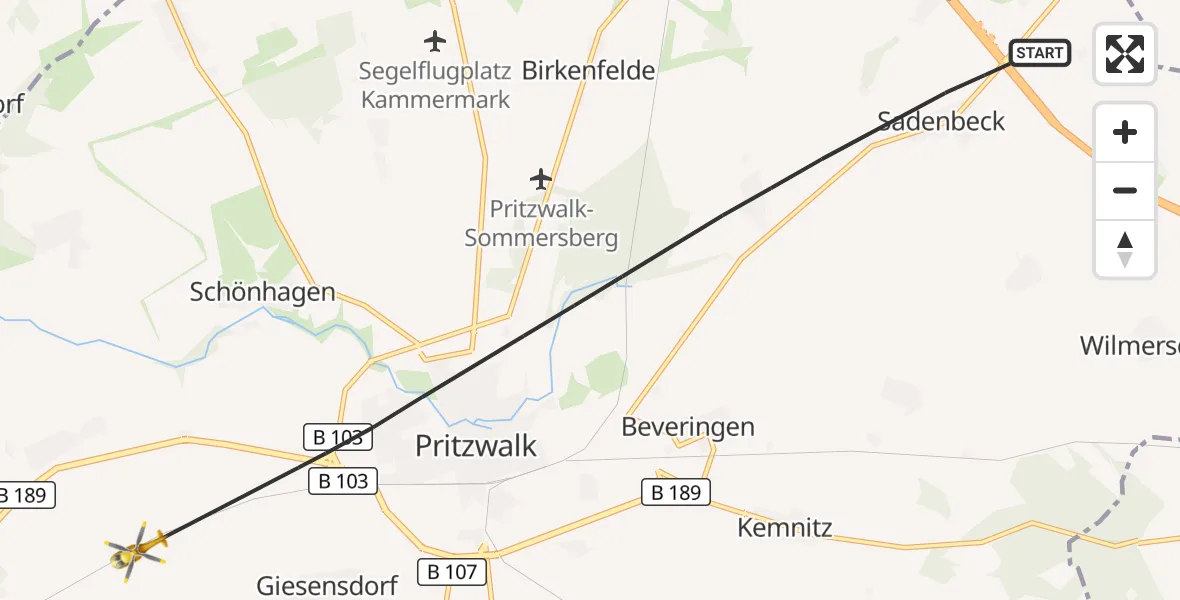 Flugroute Rettungshubschrauber Pritzwalk - Pritzwalk, 30 September 2026, 14:55