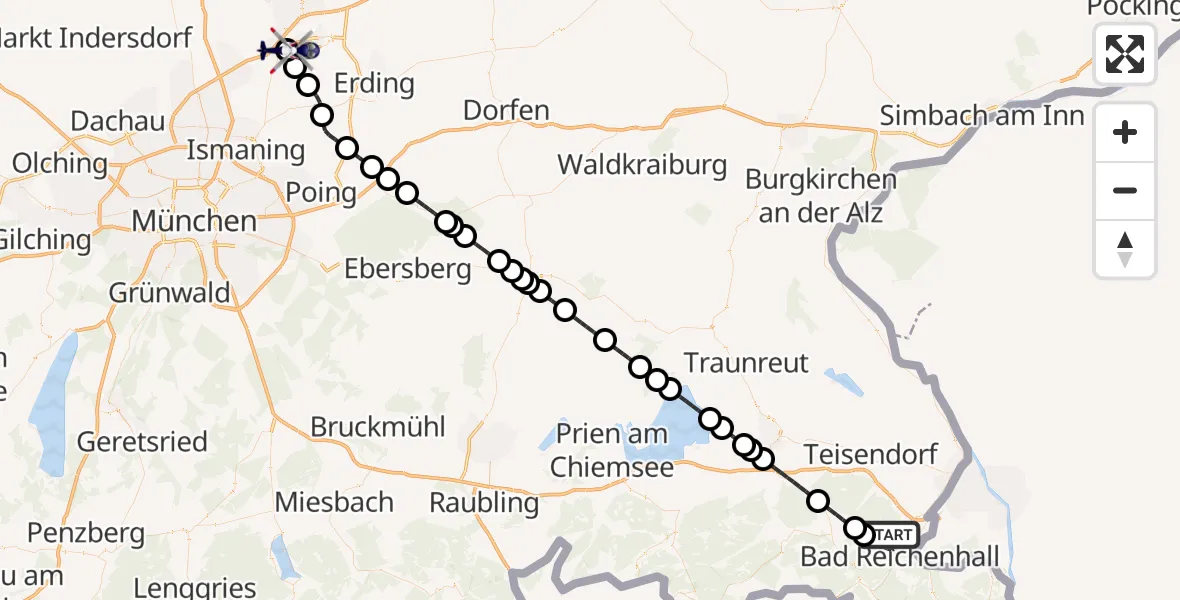 Flugroute Polizeihubschrauber Bad Reichenhall - München Flughafen, 30 September 2026, 15:12