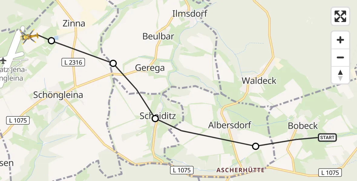 Flugroute Rettungshubschrauber Bobeck - Schöngleina, 30 September 2026, 15:14