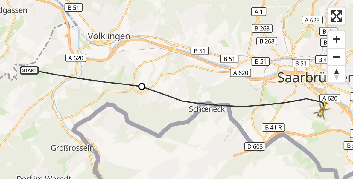 Flugroute Rettungshubschrauber Völklingen - Saarbrücken, 30 September 2026, 15:40