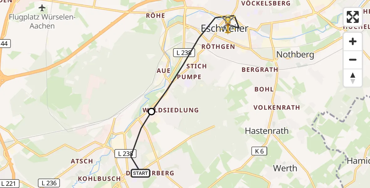 Flugroute Rettungshubschrauber Stolberg (Rhld.) - Eschweiler, 30 September 2026, 15:44